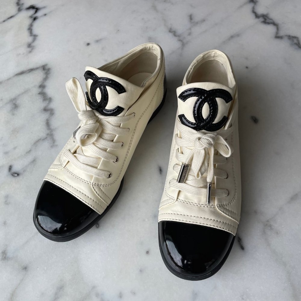 Chanel Leather Lace Up Sneakers - Picture 2 of 15